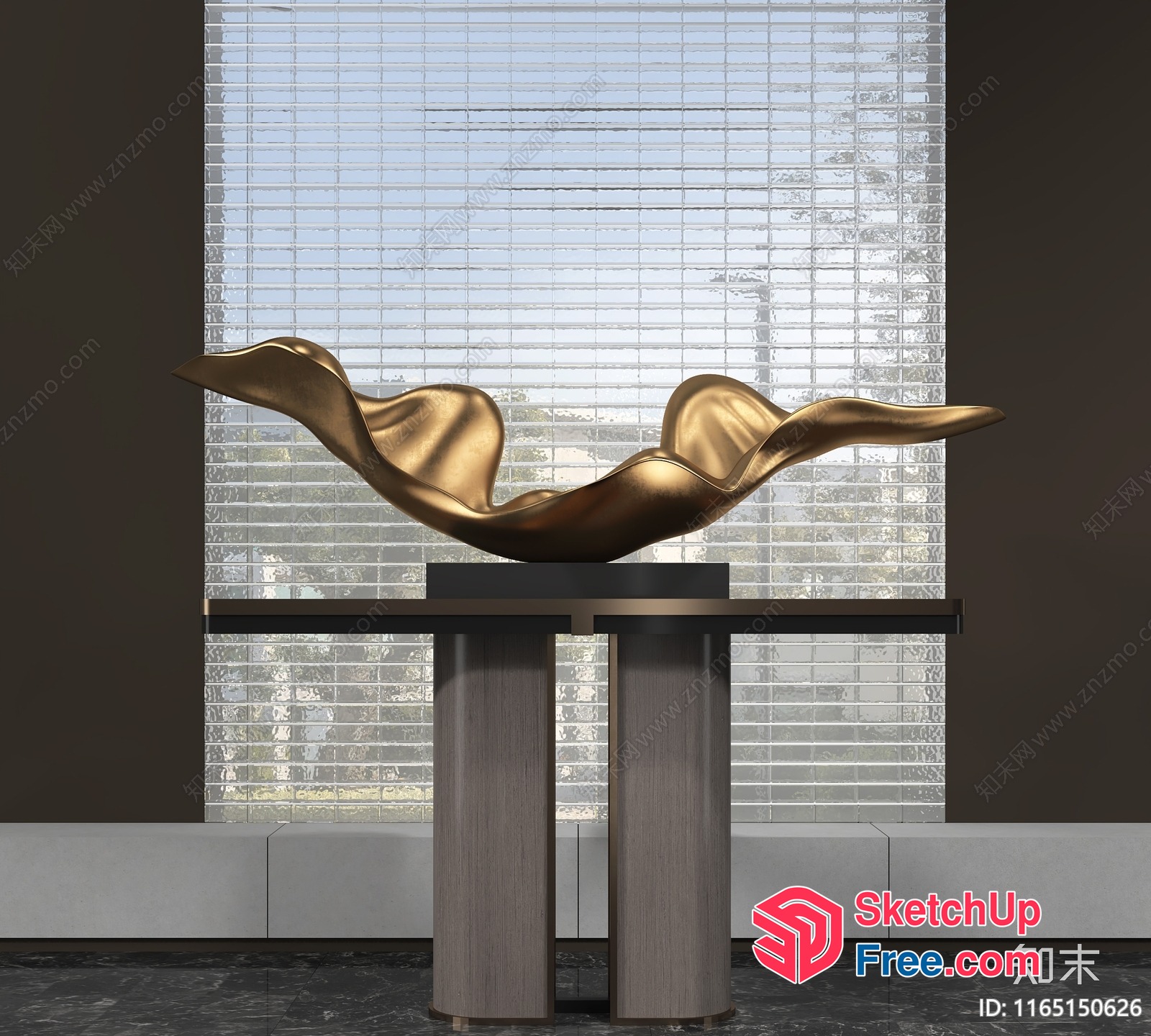 Luxurious Gold Decorative Bowl On Elegant Table 3D SketchUp File