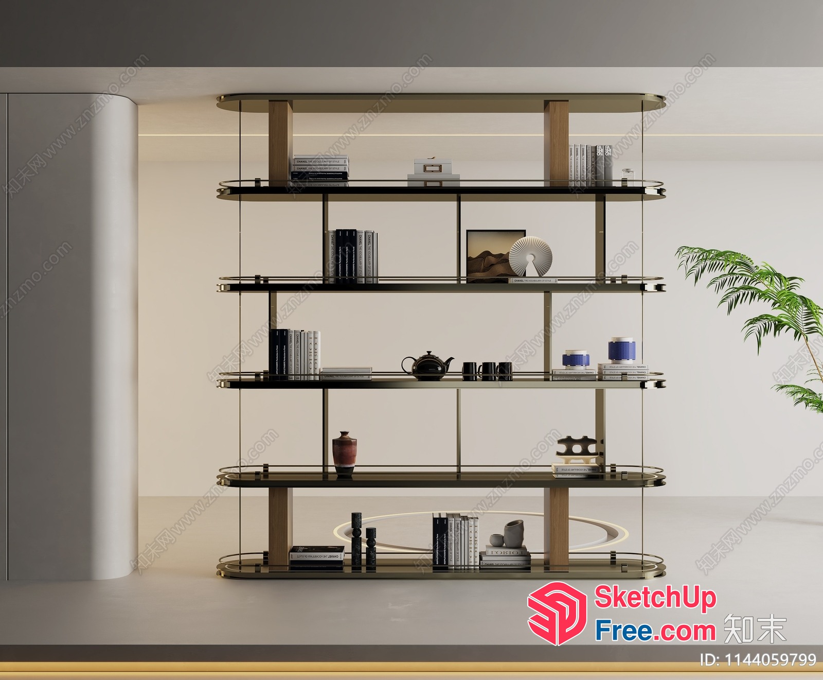 Modern Glass And Wood Shelving Unit 3D SketchUp File