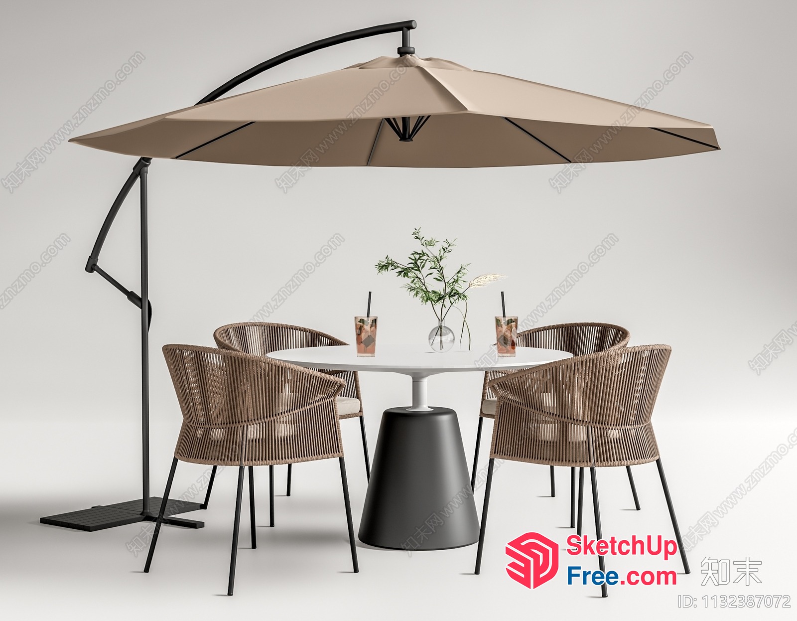 Modern Outdoor Dining Set With Parasol 3D SketchUp File