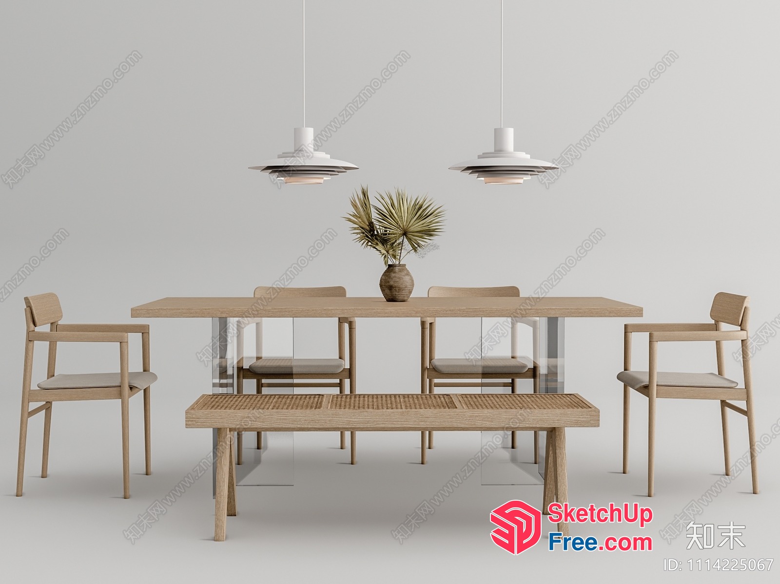Modern Minimalist Dining Room With Natural Wood And Neutral Colors 3D SketchUp File