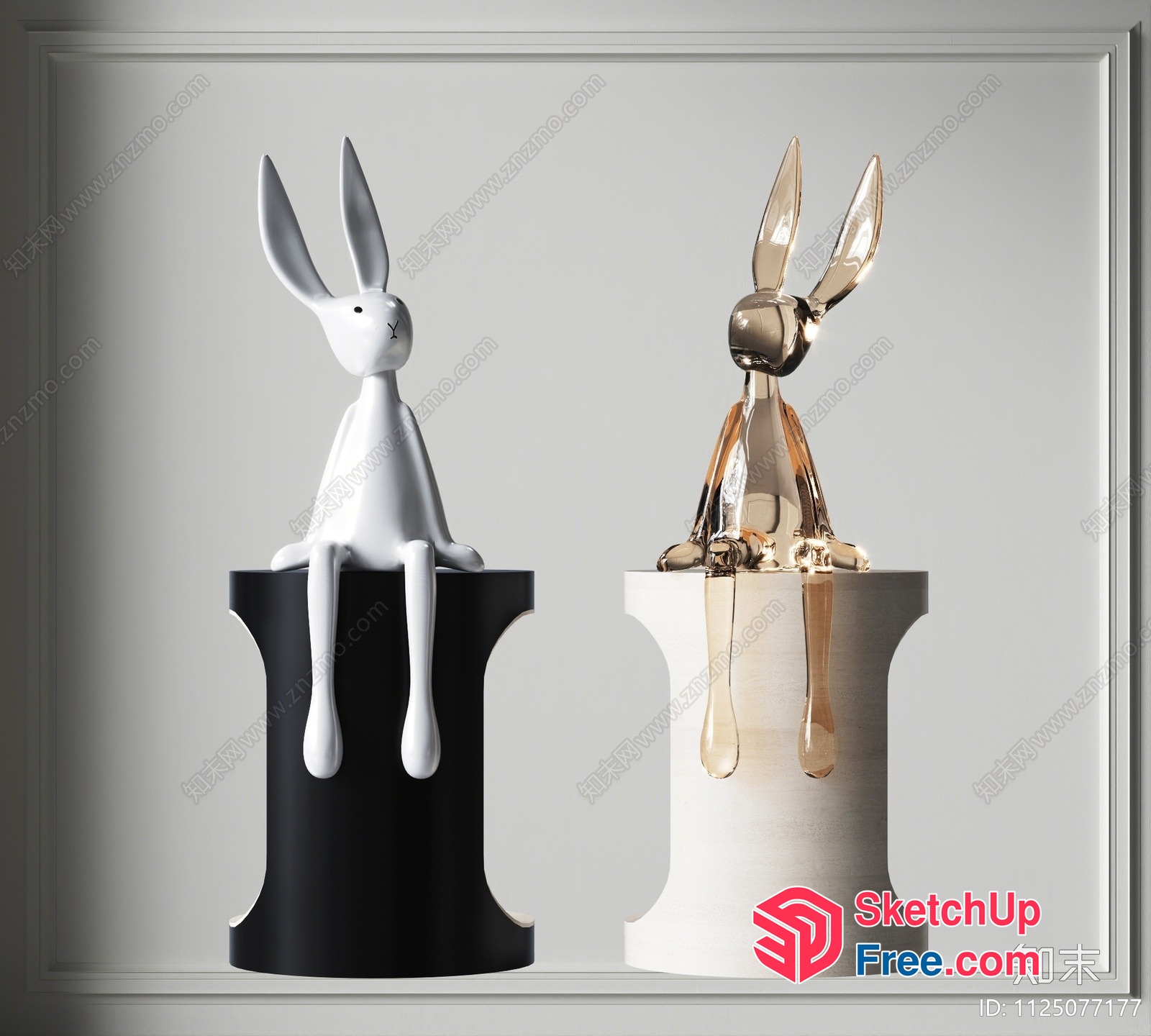 Two Rabbits On Pillars 3D SketchUp File