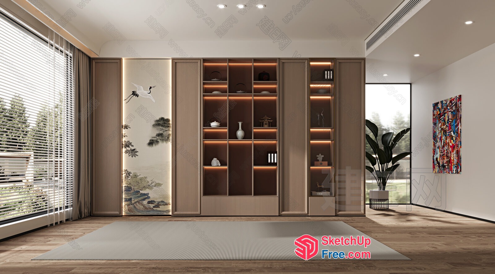 Modern Japanese-Inspired Interior With Light Wood Accents 3D SketchUp File