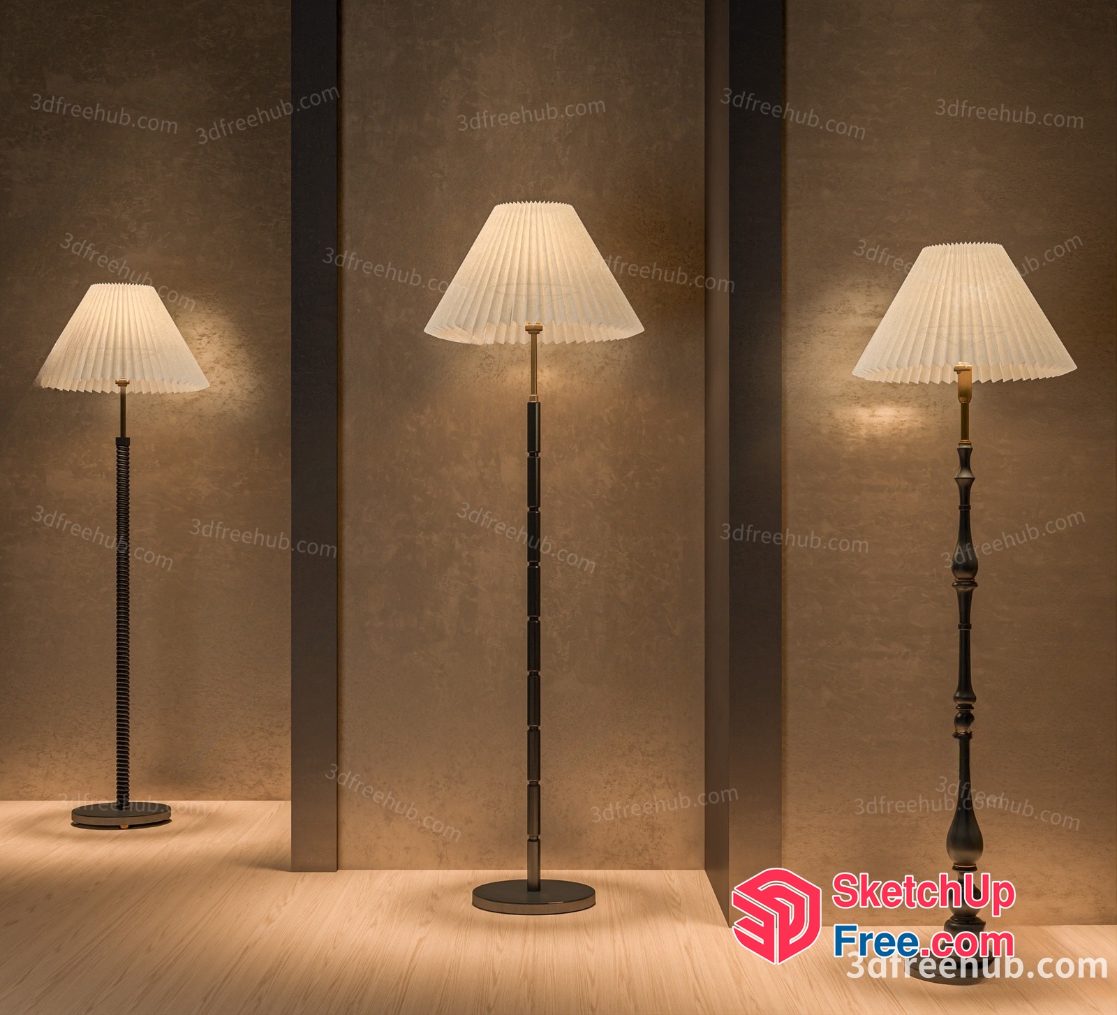 Elegant Floor Lamps In Modern Interior Setting 3D SketchUp File