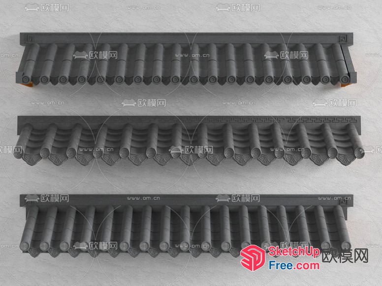 Three Rows Of Gray Roof Tiles 3D SketchUp File