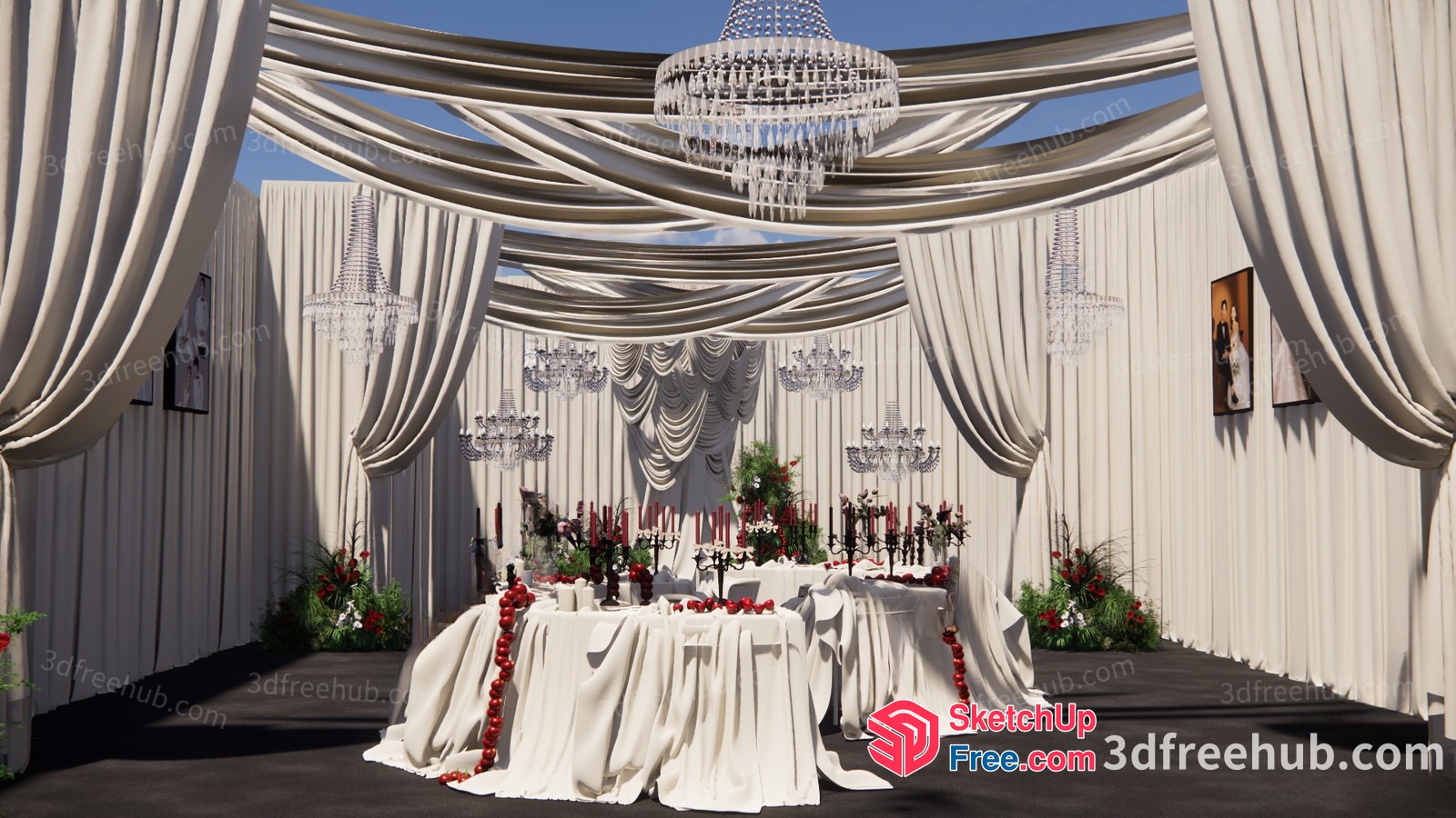 Elegant White Wedding Reception Scene 3D SketchUp File