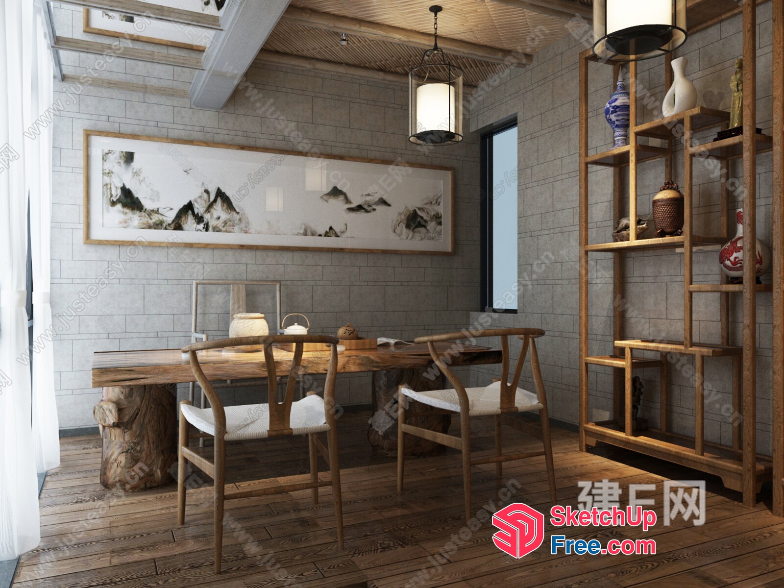 Rustic Modern Asian-Inspired Dining Room 3D SketchUp File