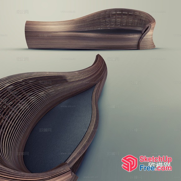 Fluid Wooden Bench Design 3D SketchUp File