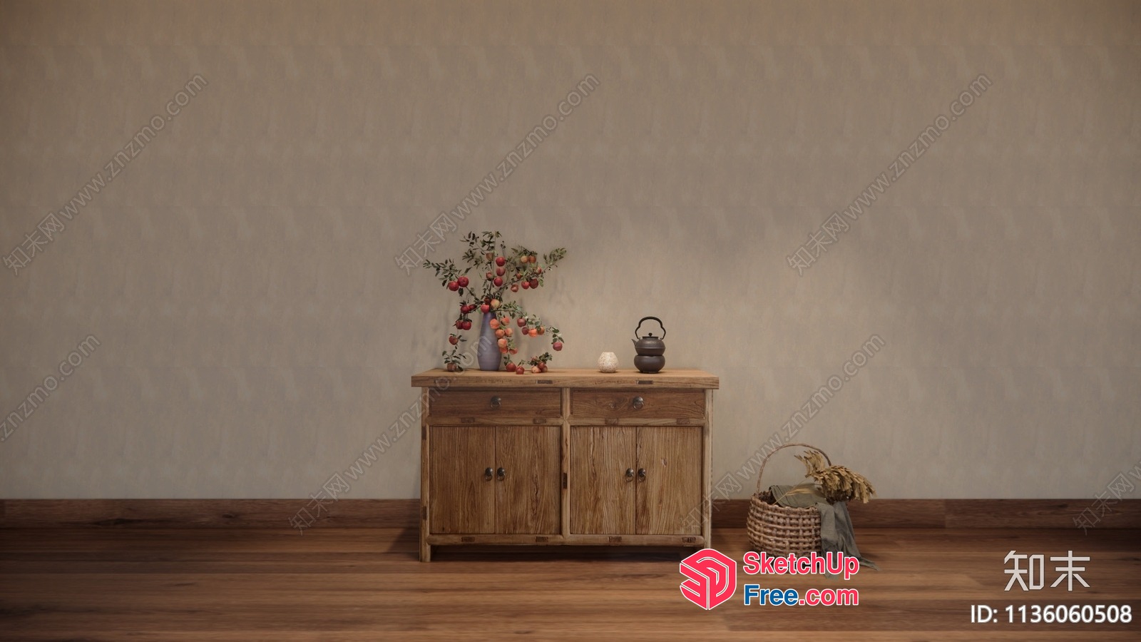 Simple Yet Elegant Interior With Wooden Furniture And Decorative Elements 3D SketchUp File
