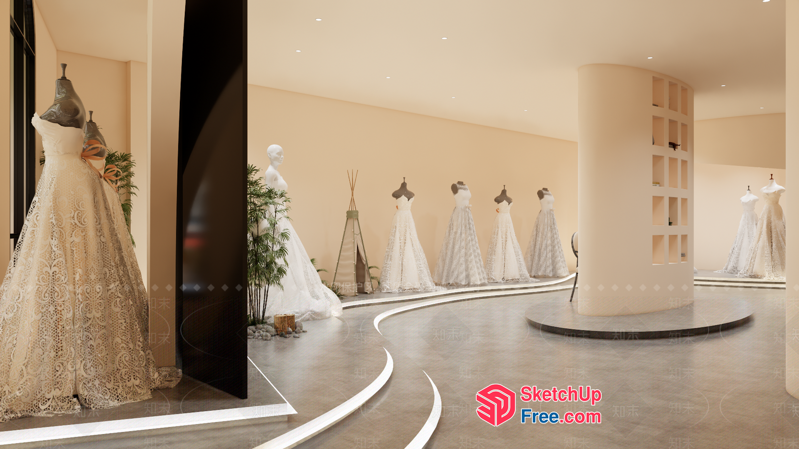Elegant Wedding Dress Display 3D SketchUp File