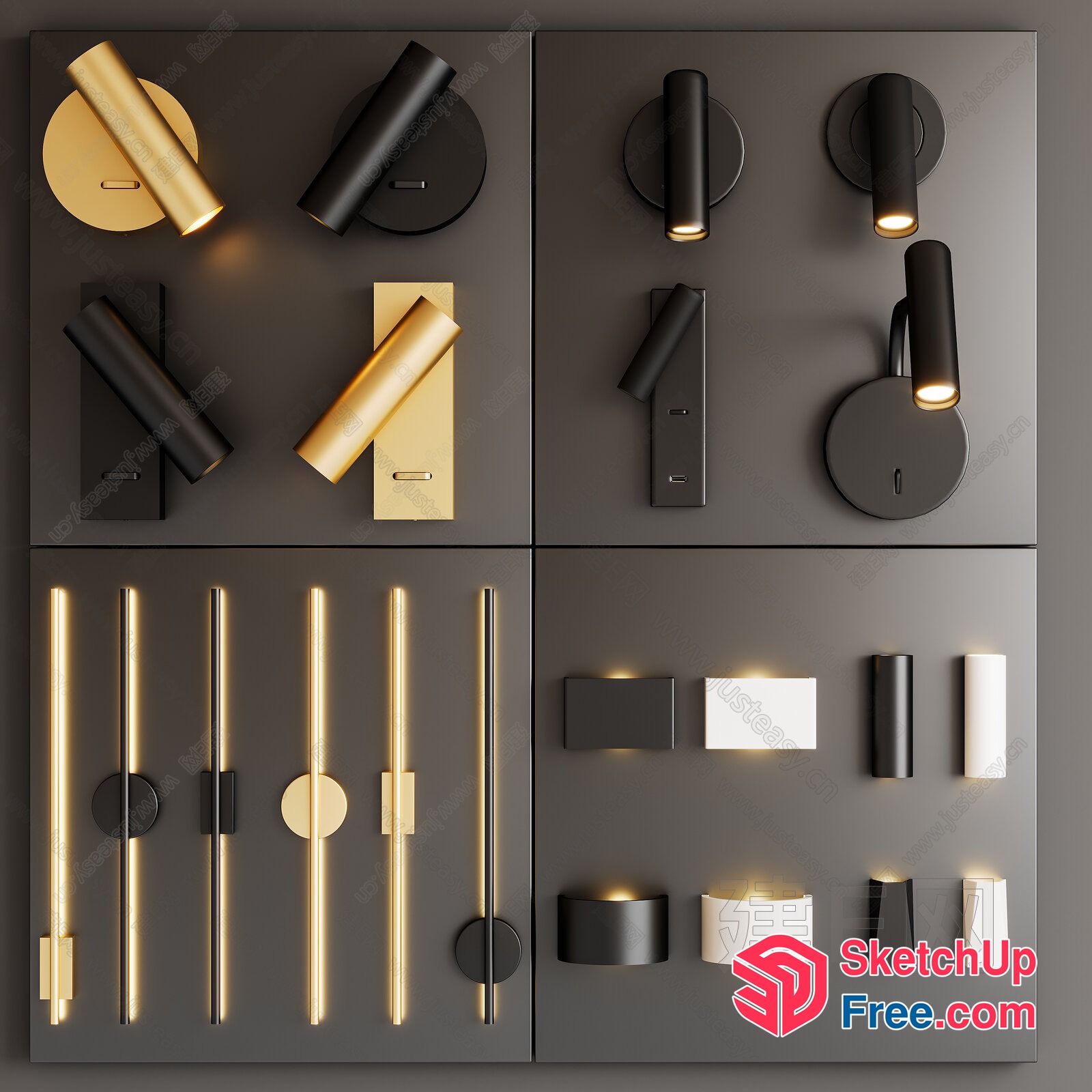 Modern Black And Gold Light Fixtures Collection 3D SketchUp File