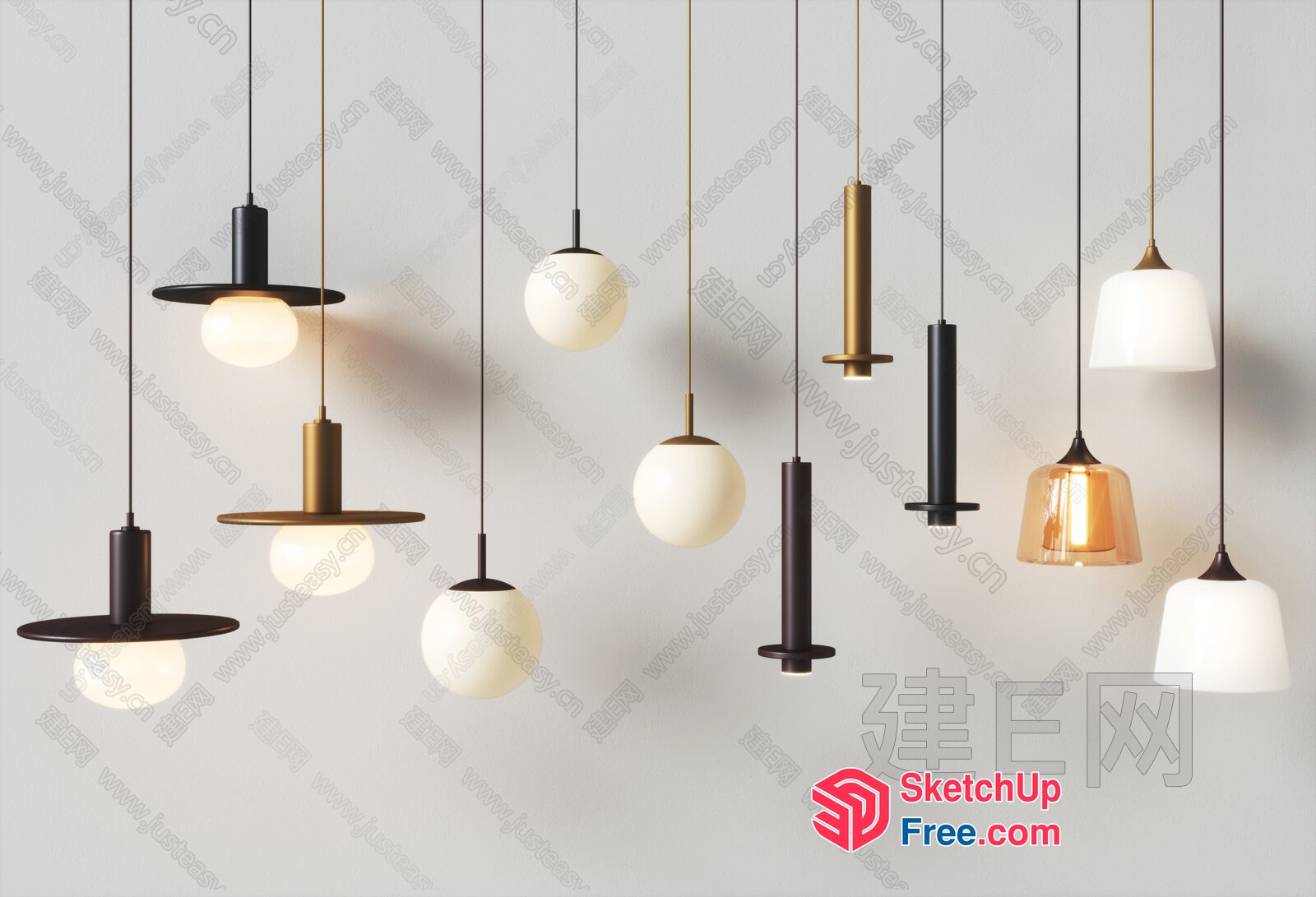 Modern Light Fixtures With Hanging Lamps And Ceiling Lights 3D SketchUp File