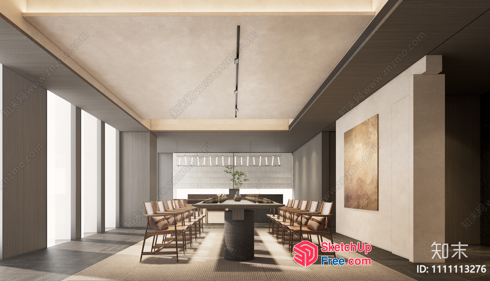 Modern Minimalist Dining Room With Natural Light 3D SketchUp File