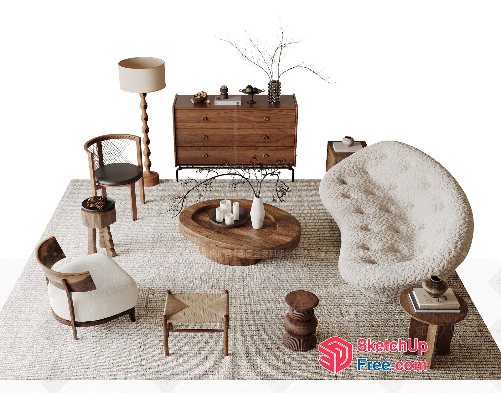 Minimalist Modern Japanese Style Living Room Furniture Collection 3D SketchUp File