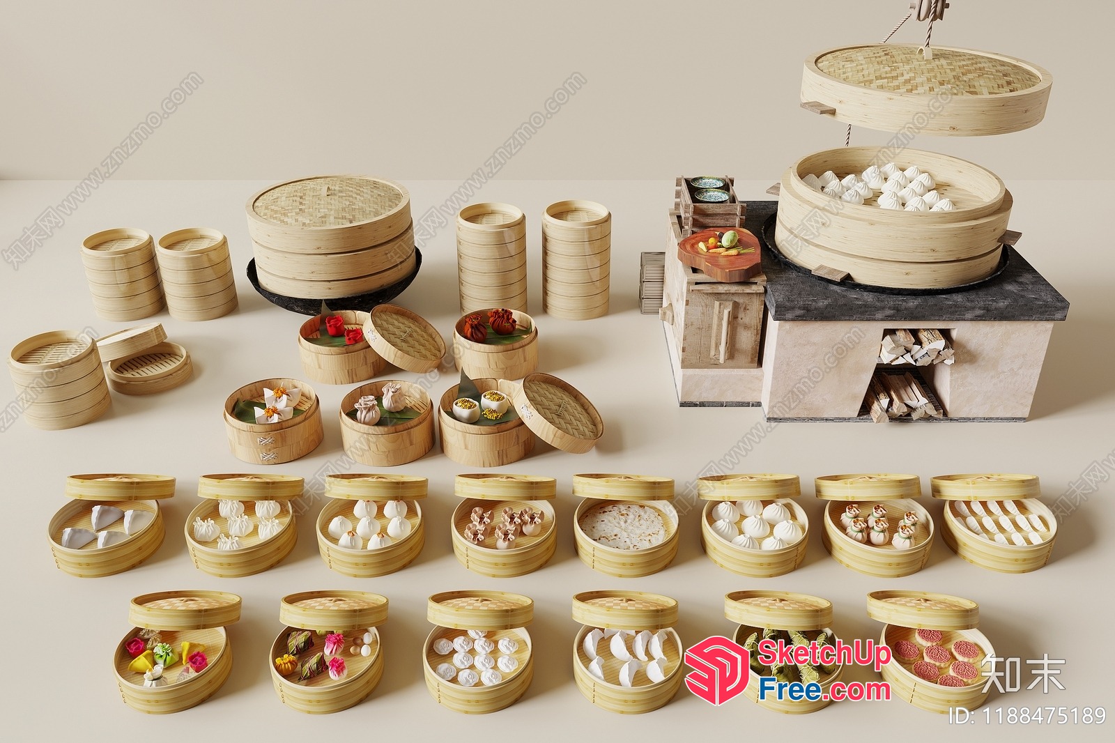 Dim Sum Display With Various Steamer Baskets 3D SketchUp File