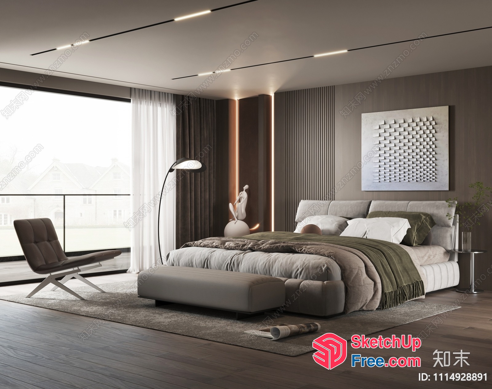 Modern Minimalist Bedroom Interior 3D SketchUp File