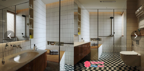 Modern Bathroom With White Tiles And Black And White Checkered Floor 3D SketchUp File
