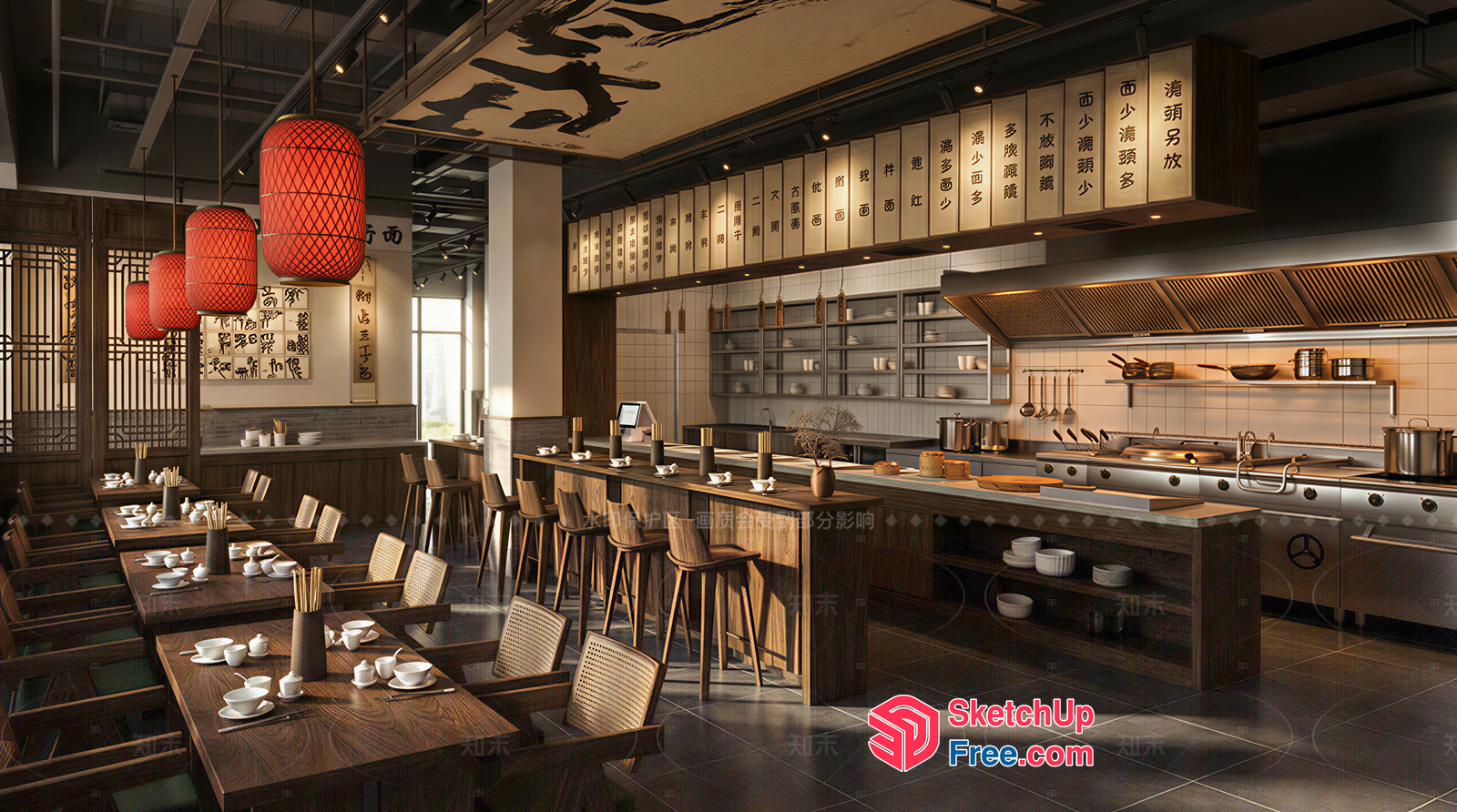Oriental-Style Restaurant Interior 3D SketchUp File