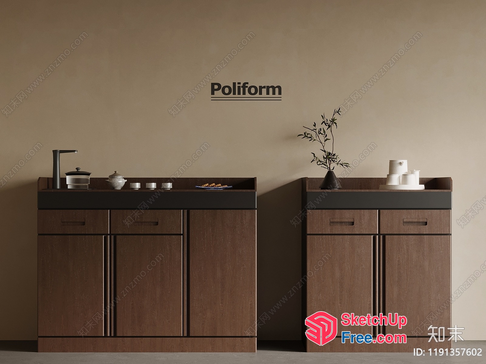 Poliform Furniture Pieces In A Modern Kitchen Setting 3D SketchUp File