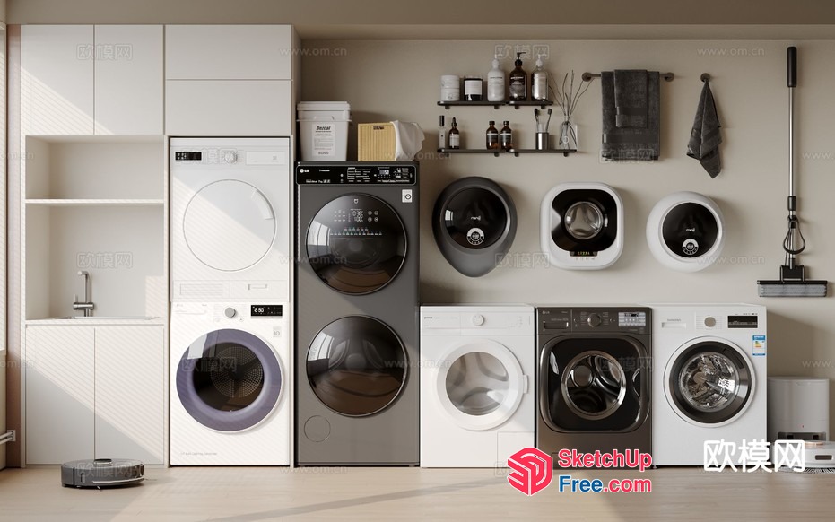 Modern Laundry Room With Varied Appliances 3D SketchUp File