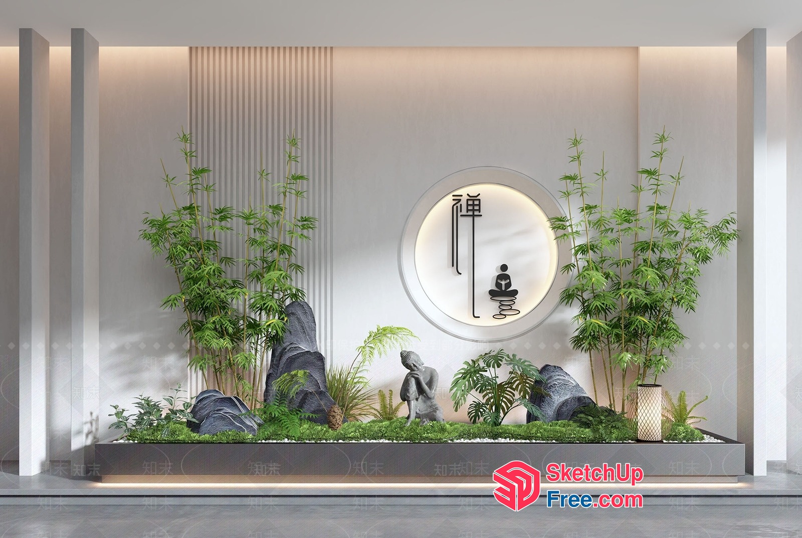 Serene Asian-Inspired Zen Garden Interior 3D SketchUp File