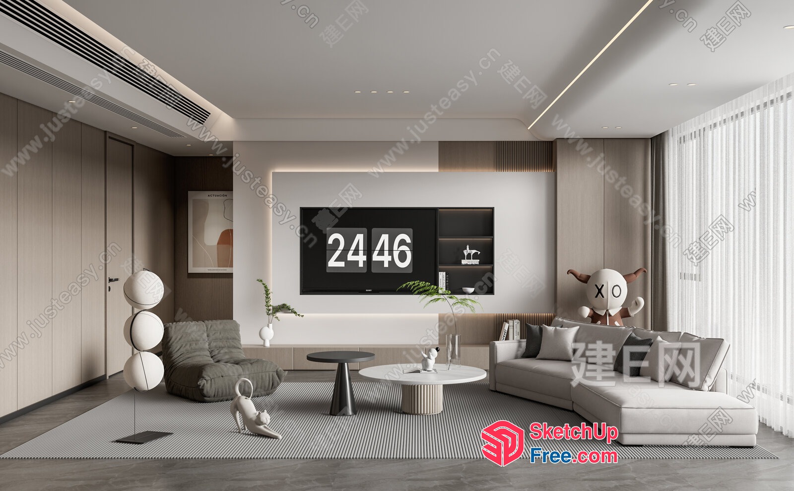 Modern Living Room With Neutral Color Scheme 3D SketchUp File