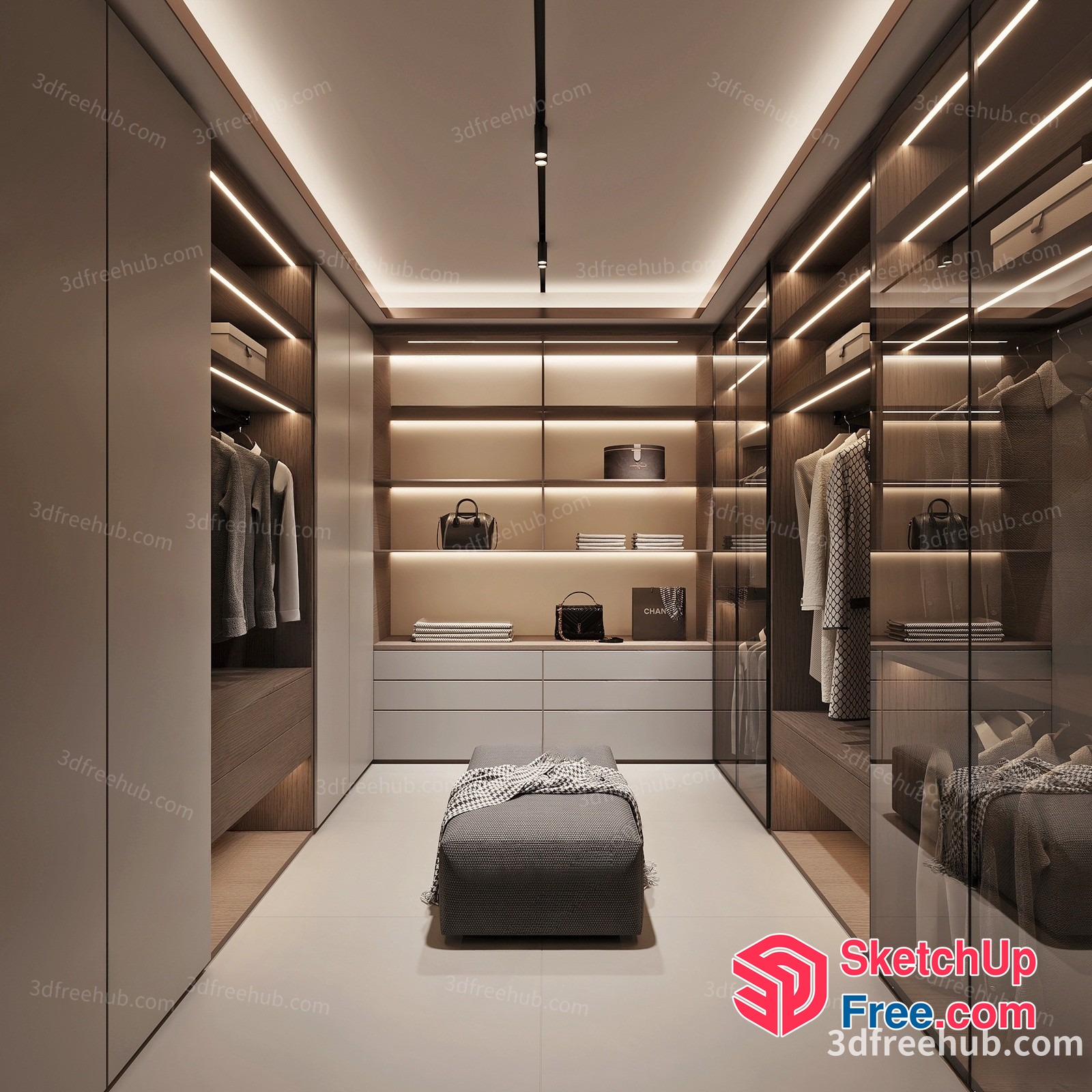Modern Minimalist Walk-In Closet 3D SketchUp File