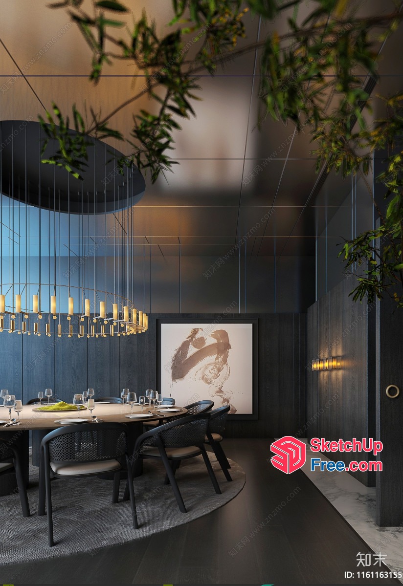 Elegant Modern Dining Room With Unique Chandelier 3D SketchUp File