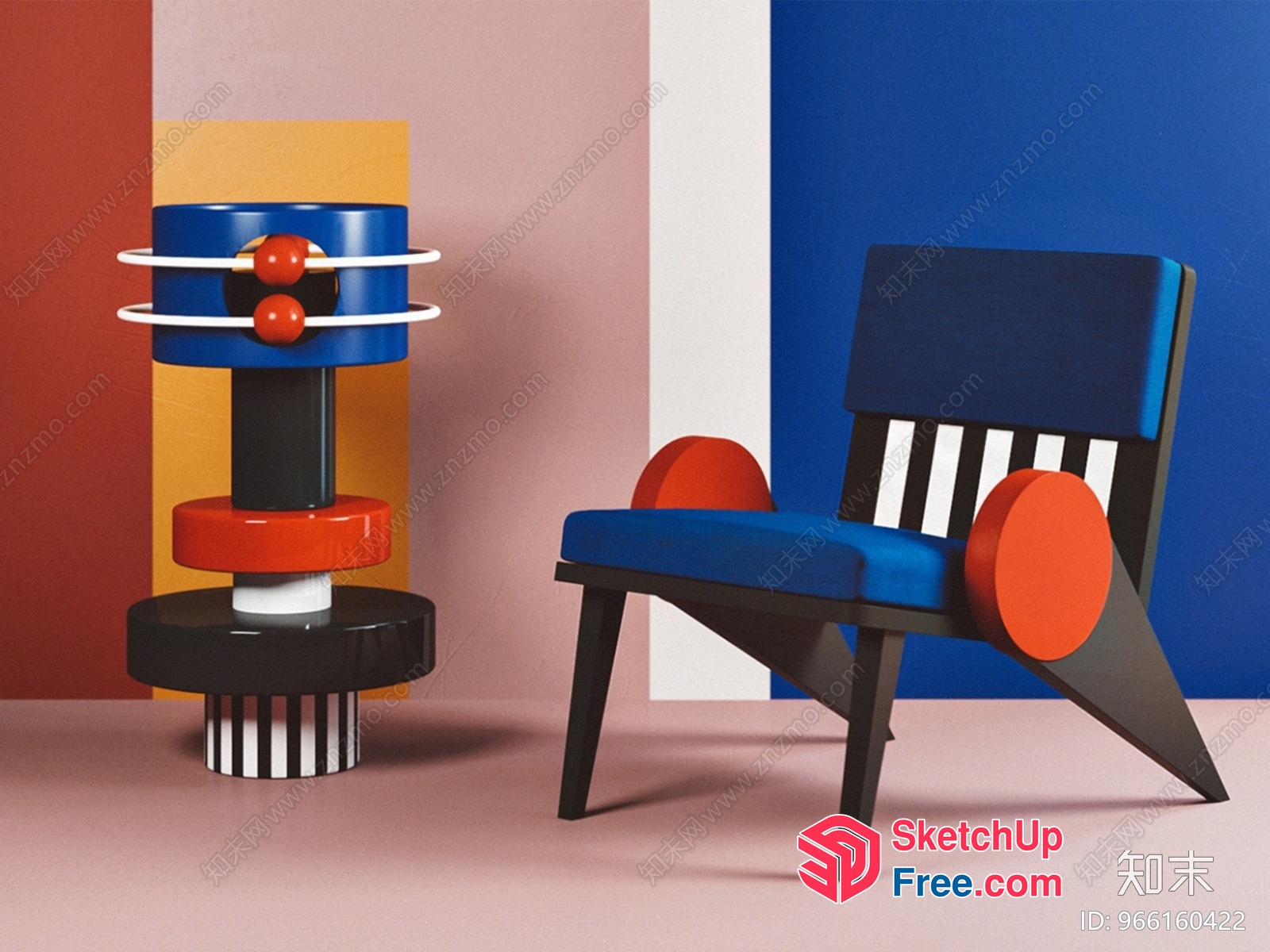 Modern Retro Furniture Set With Vibrant Colors And Geometric Shapes 3D SketchUp File