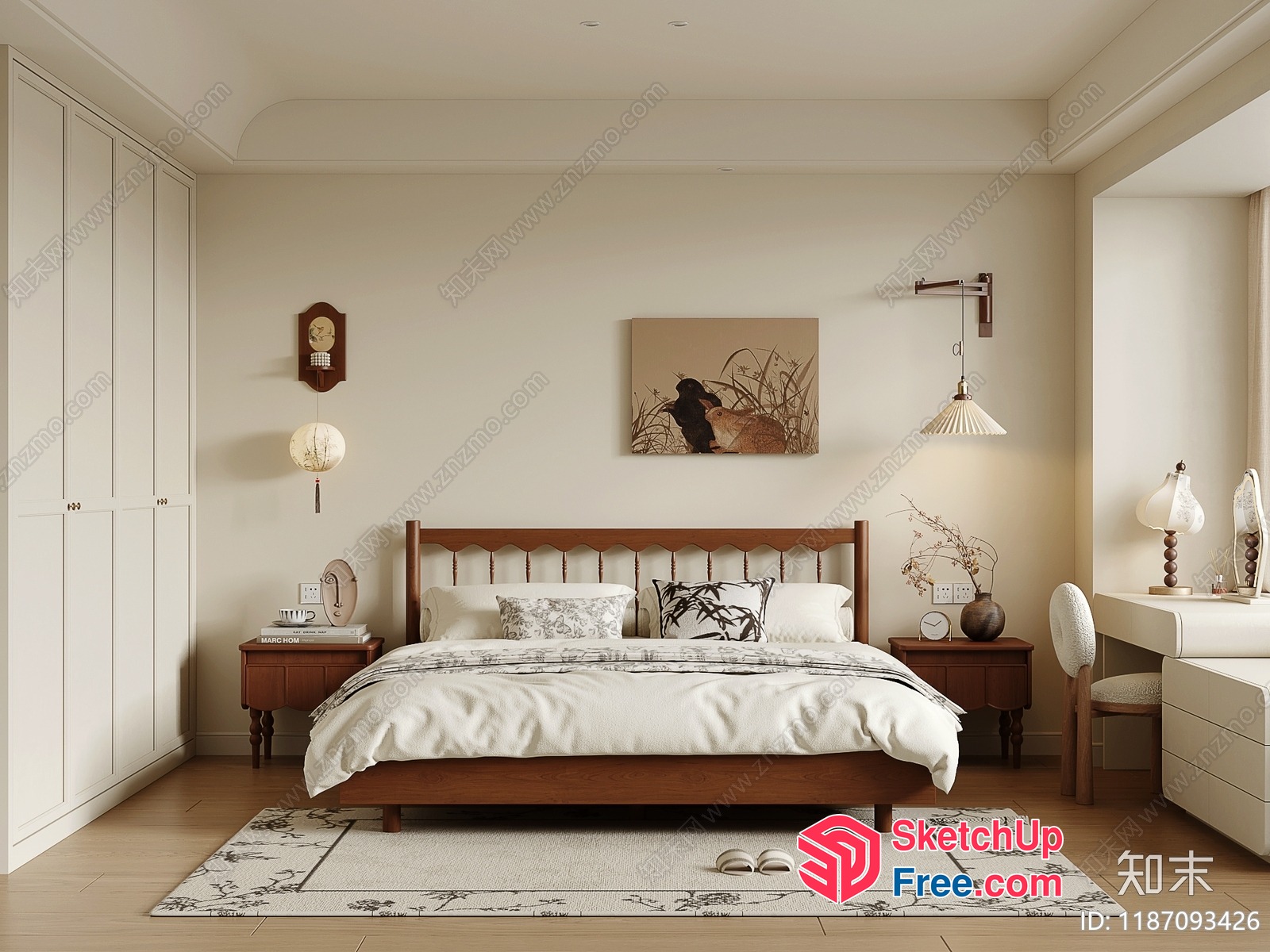 Elegant Bedroom With Traditional Style Furniture And Decor 3D SketchUp File