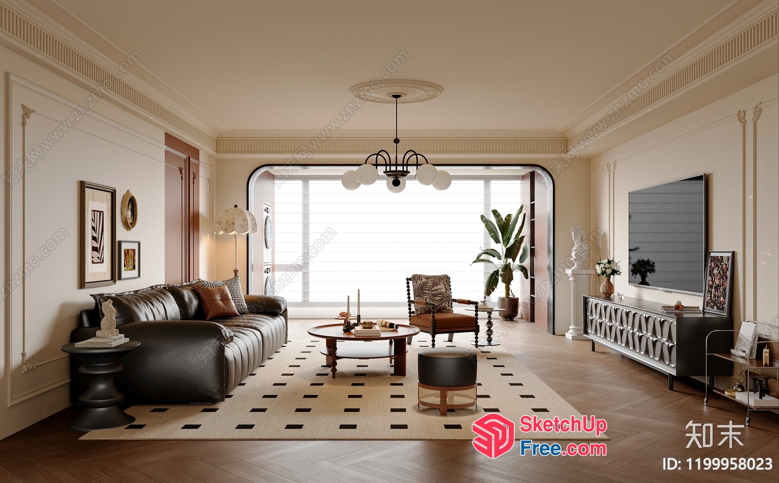 Elegant Living Room With Creamy Style And Vintage Accents 3D SketchUp File