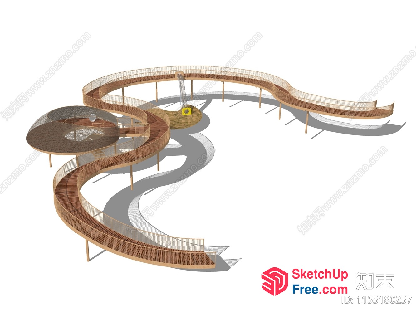 Winding Staircase With Railing And Landings 3D SketchUp File