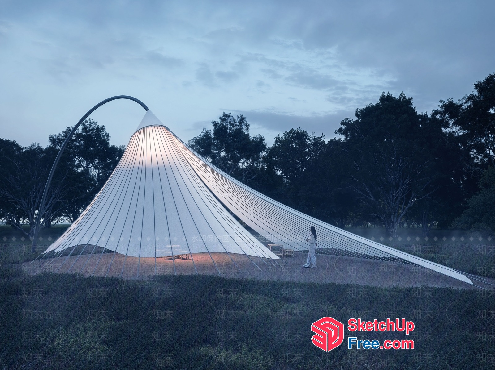 Modern White Tent-Like Structure With Large Arch 3D SketchUp File