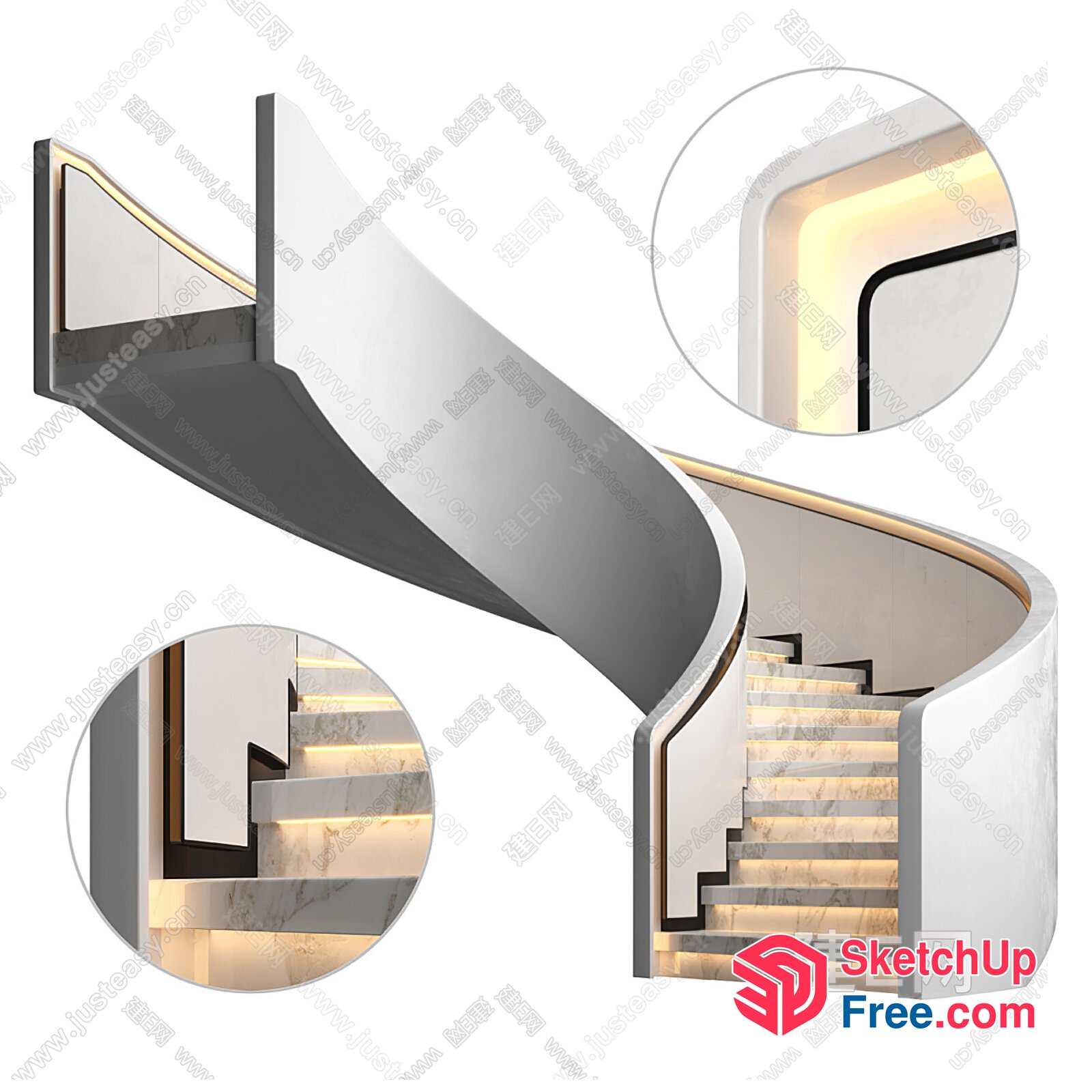 Modern Sleek Curved Staircase Design 3D SketchUp File