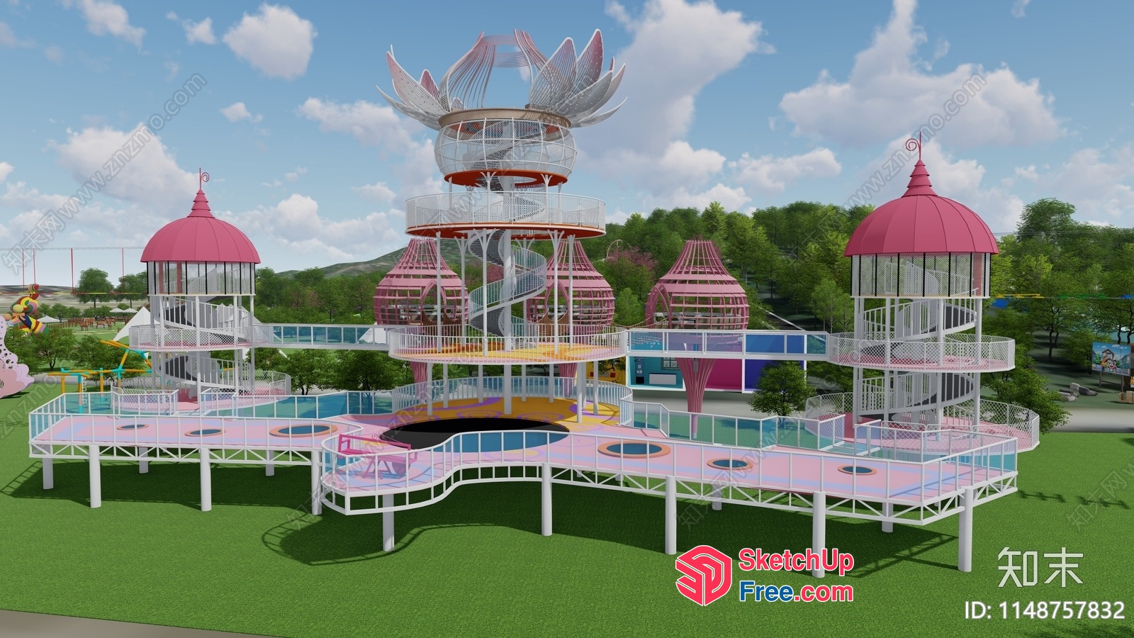 Futuristic Playground With Unique Structures And Trampolines 3D SketchUp File