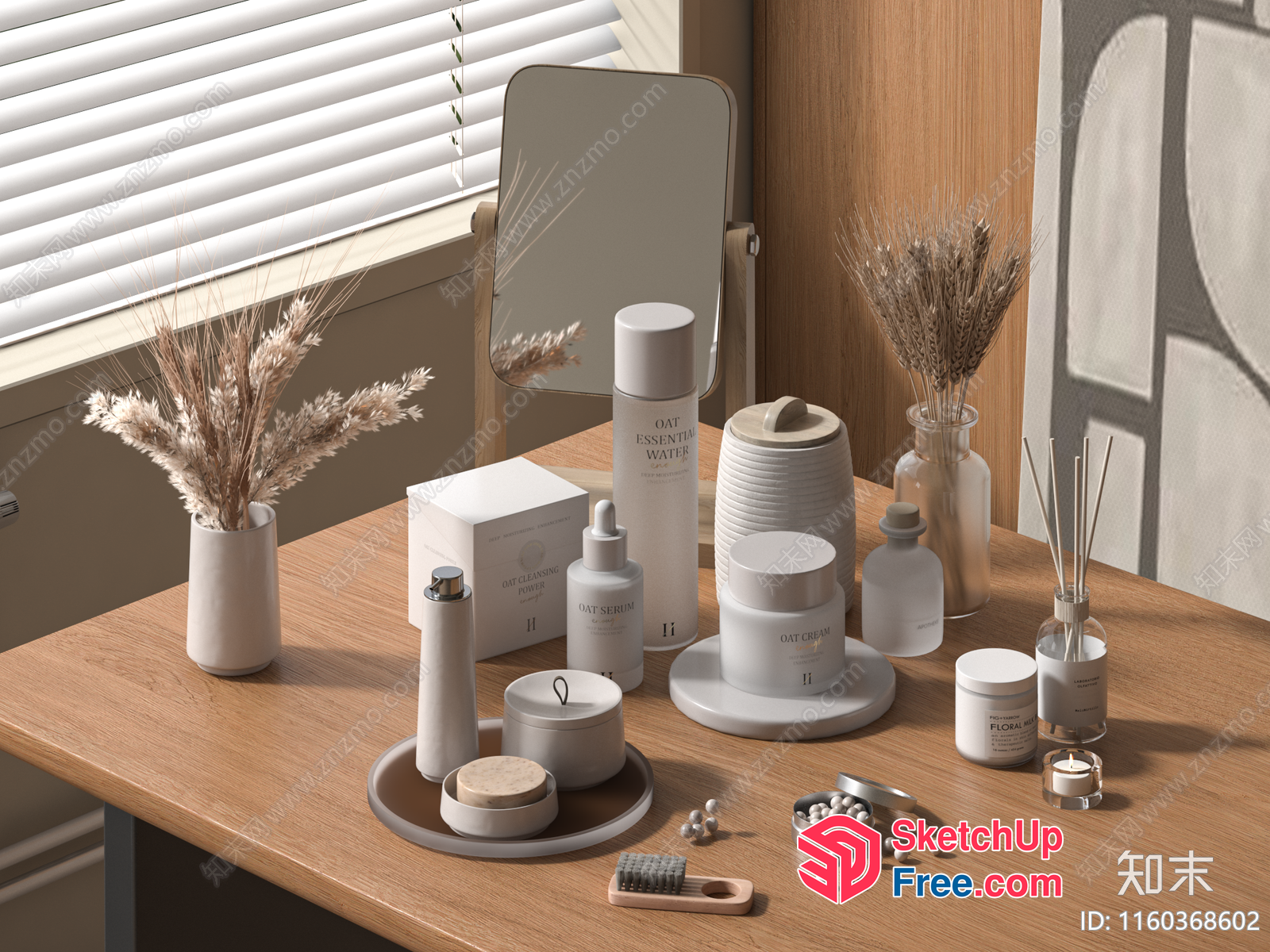 Cosmetics Display On Wooden Table 3D SketchUp File