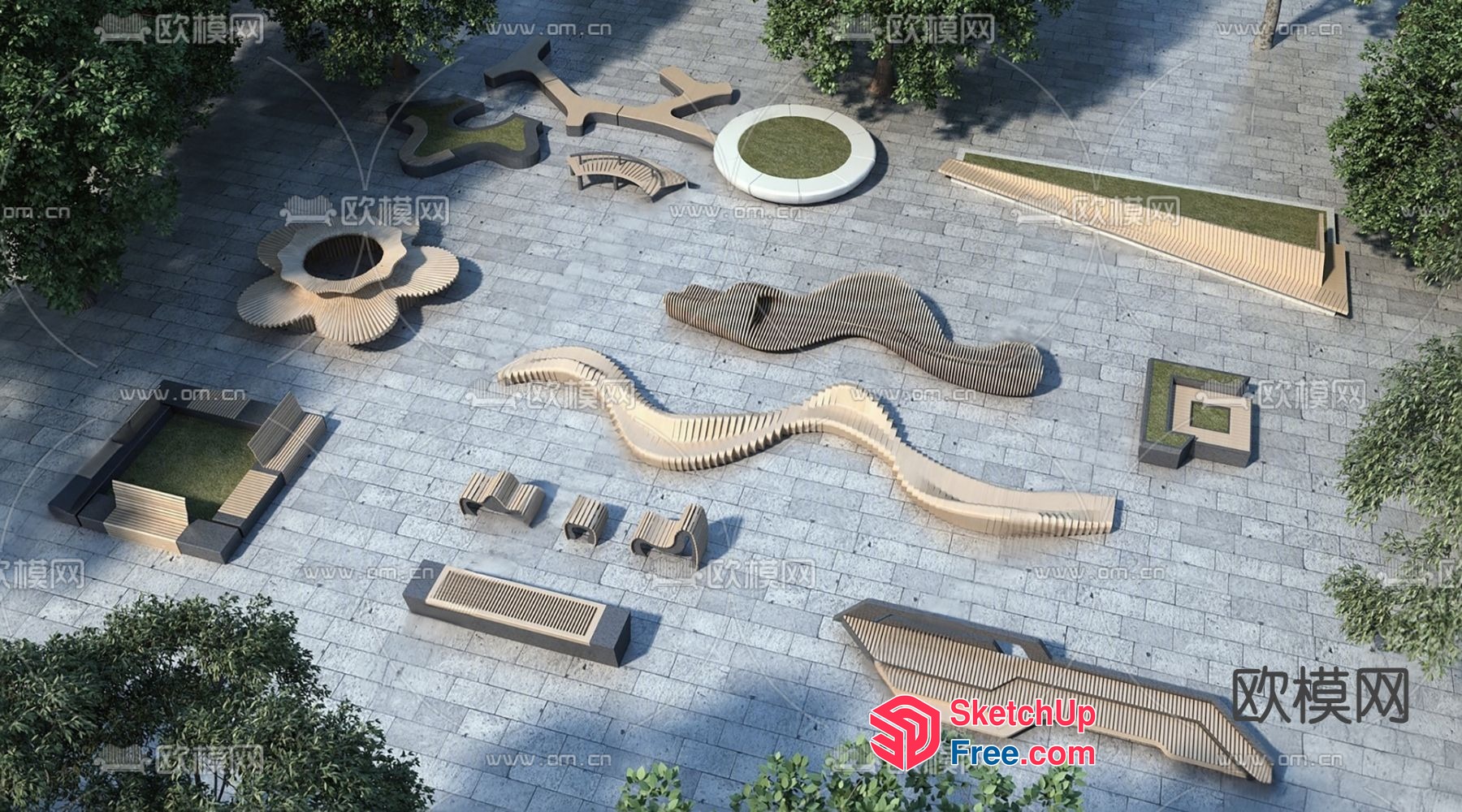 Modern Outdoor Seating Arrangement 3D SketchUp File