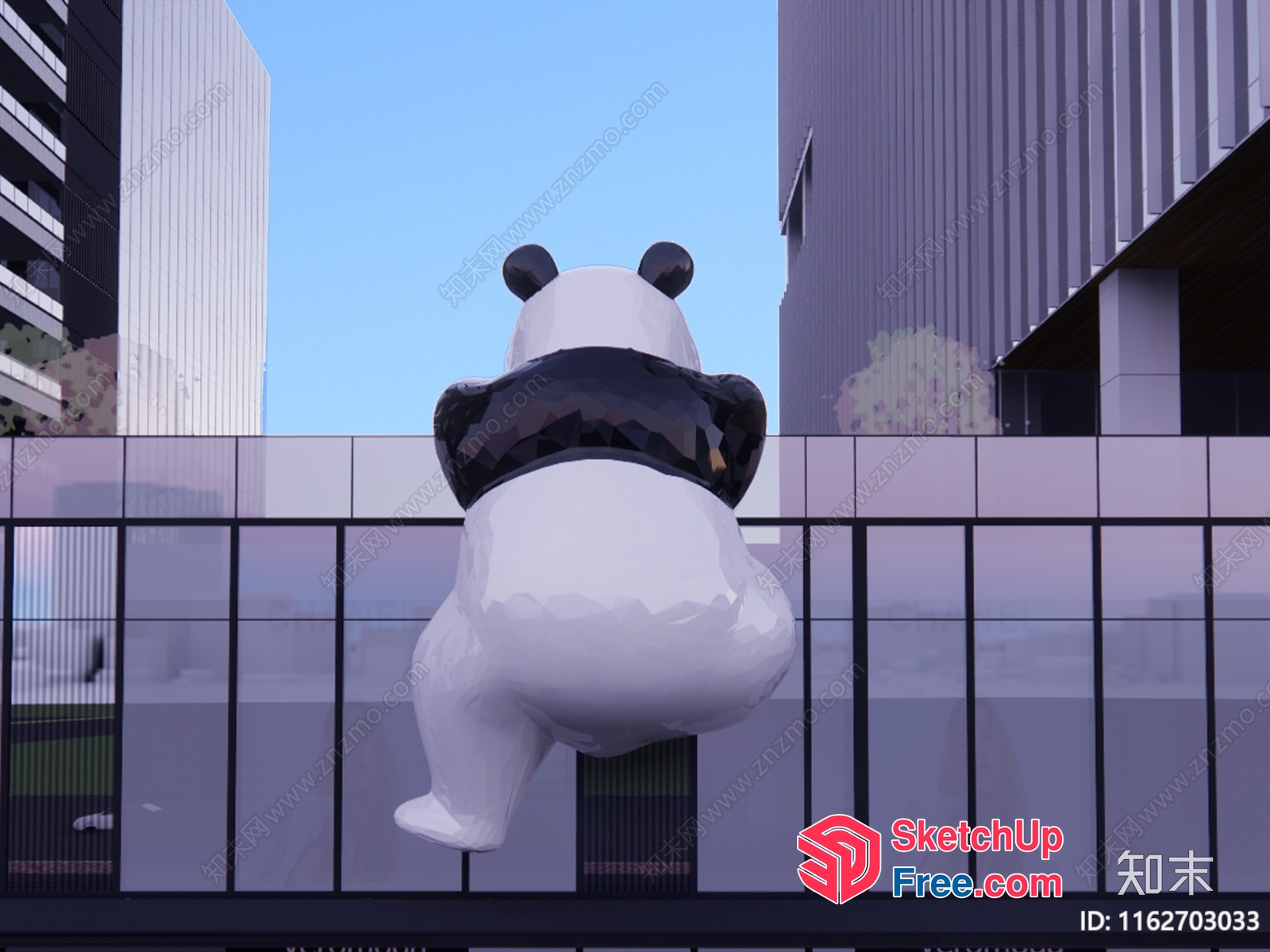 Giant Panda Statue In A Modern Urban Setting 3D SketchUp File