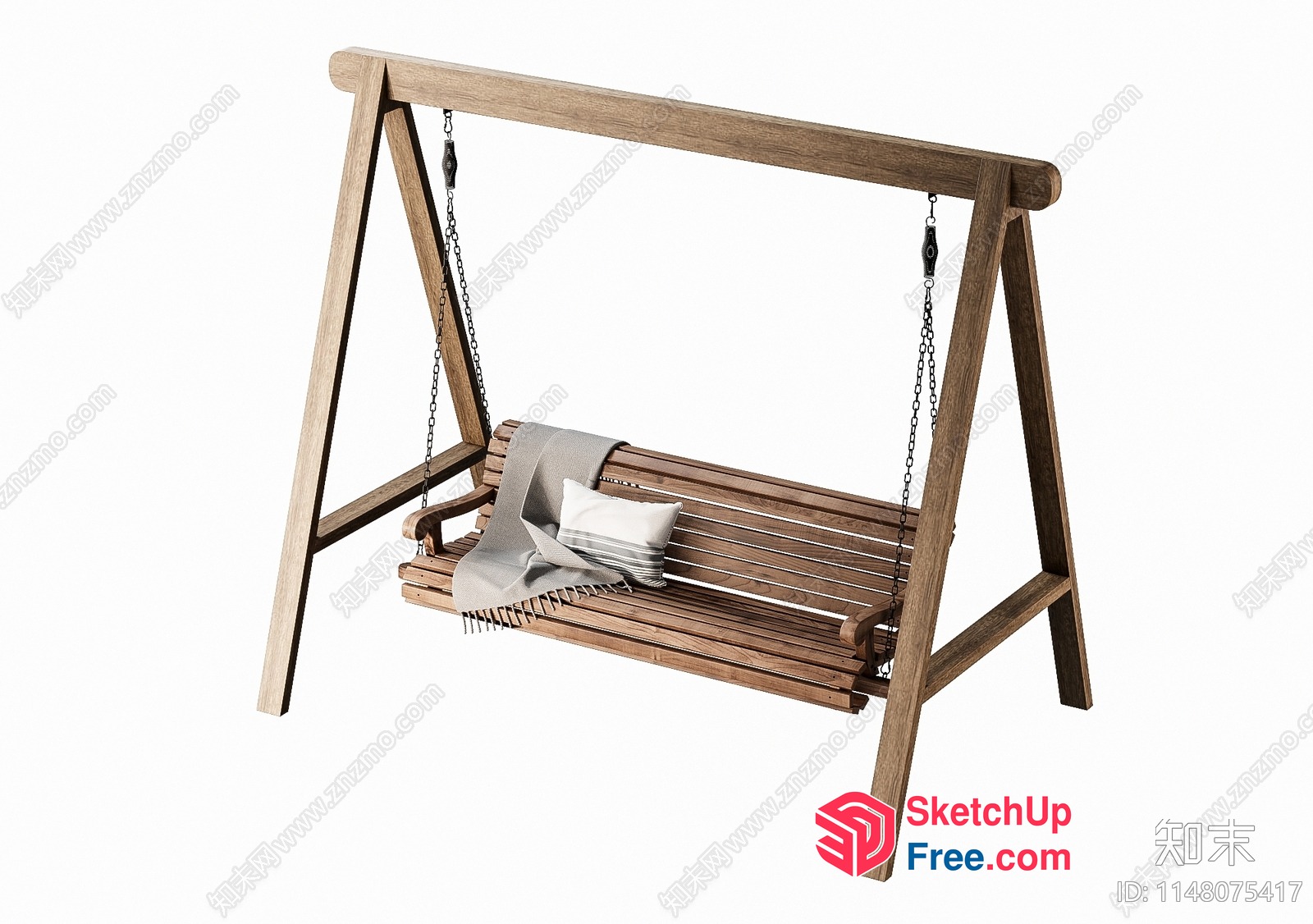 Wooden Swing Chair With Pillows And Blanket 3D SketchUp File