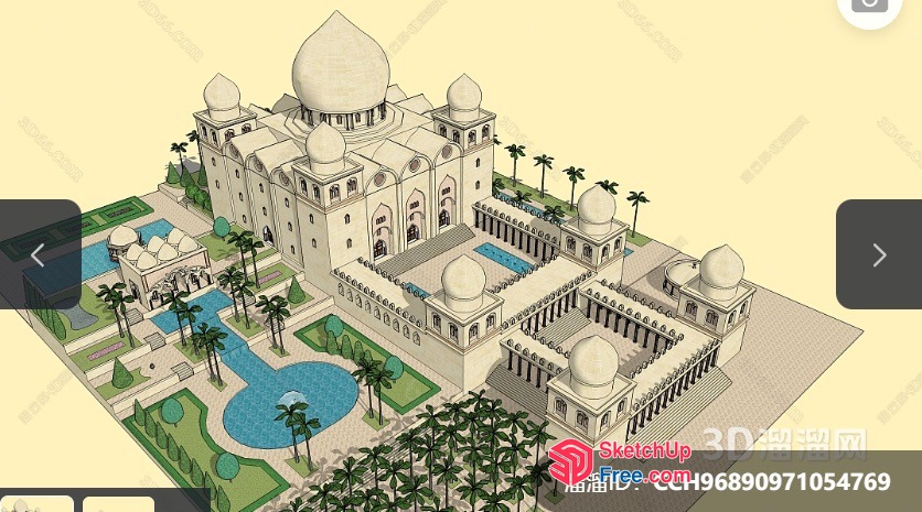 Ornate Middle Eastern Building With Gardens And Water Features 3D SketchUp File