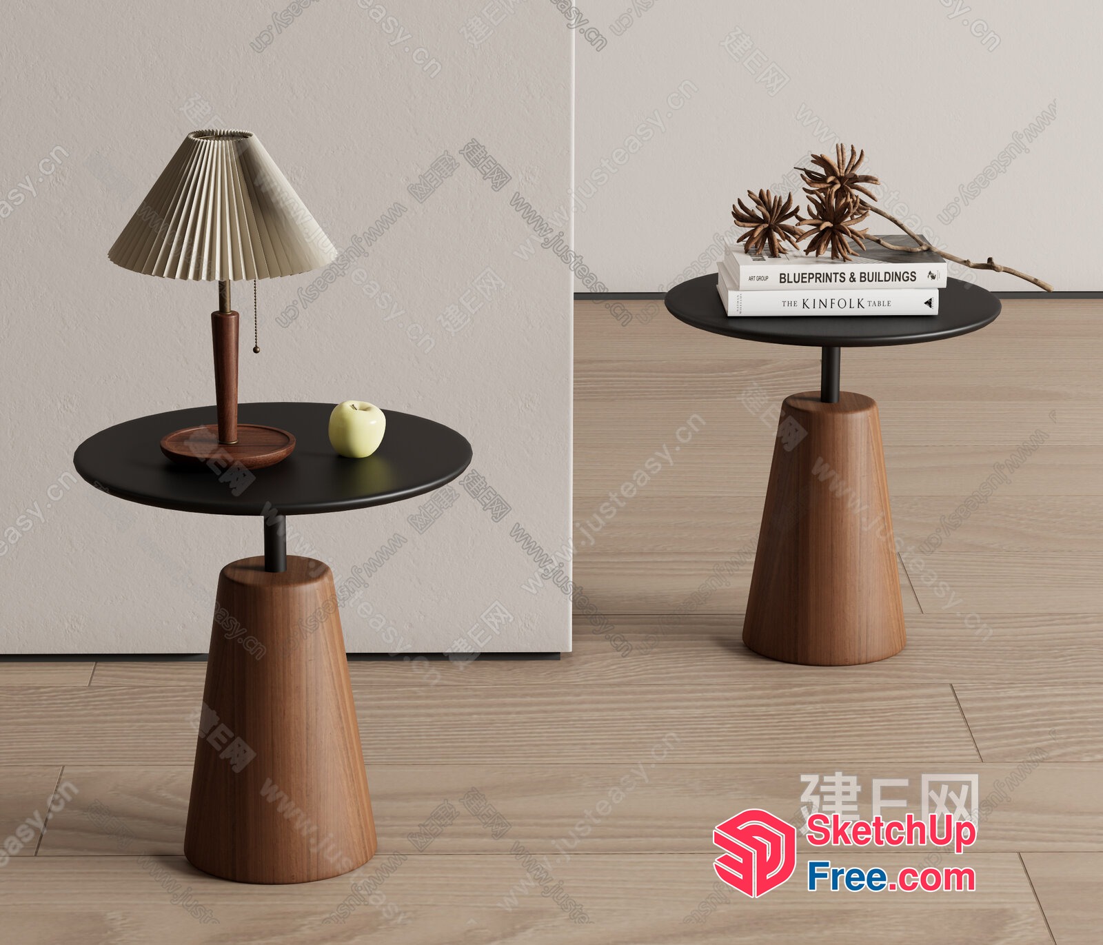 Modern Minimalist Side Tables With Wooden Legs 3D SketchUp File