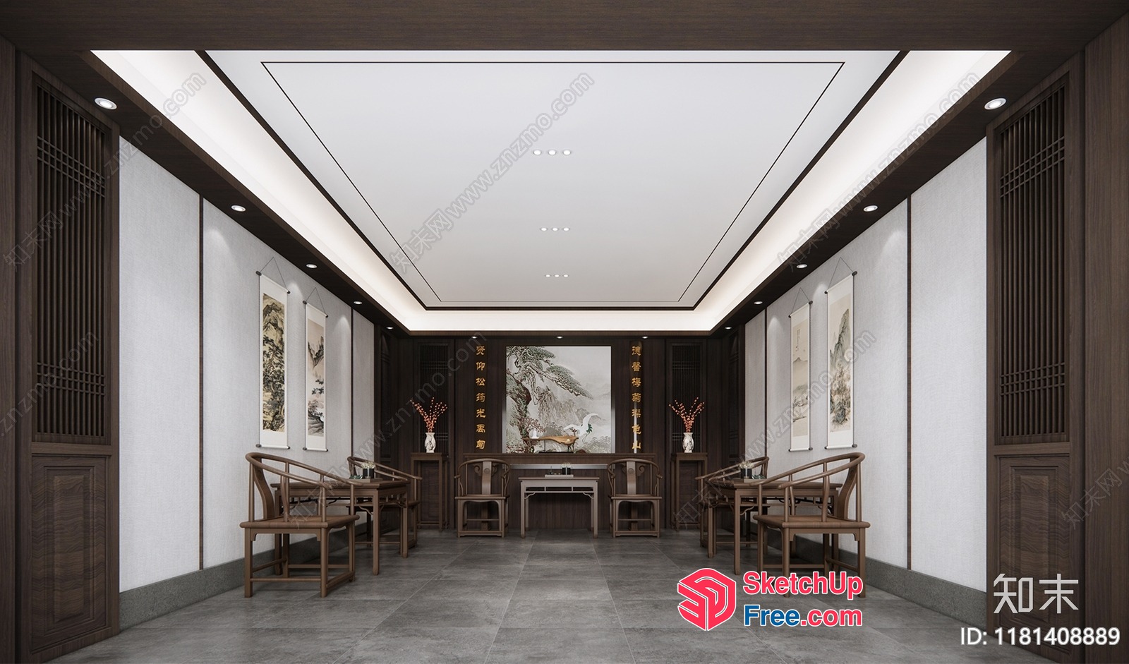 Chinese-Inspired Interior Design With Elegant Furniture 3D SketchUp File