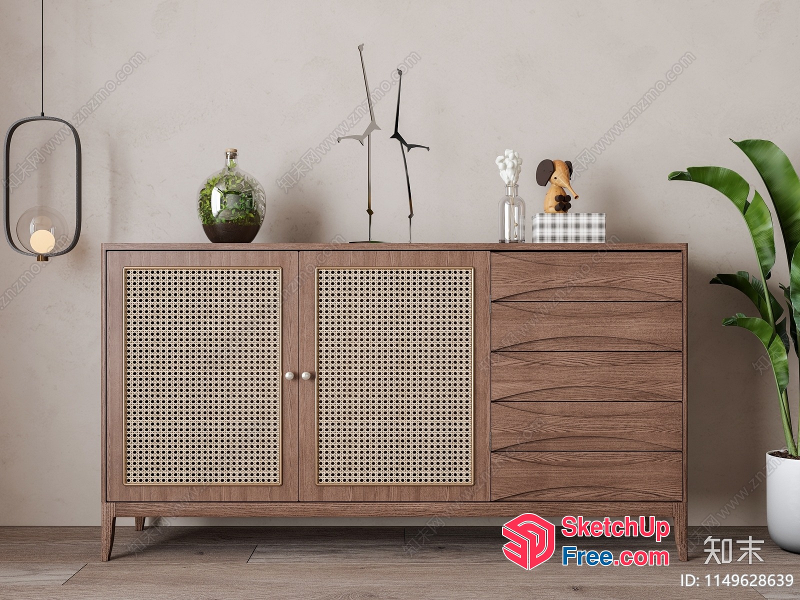 Modern Wood And Rattan Sideboard 3D SketchUp File
