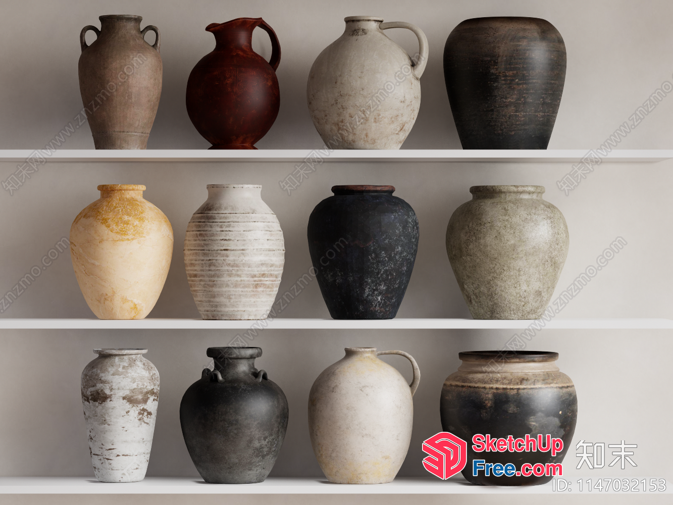 Antique Vases On Shelves 3D SketchUp File