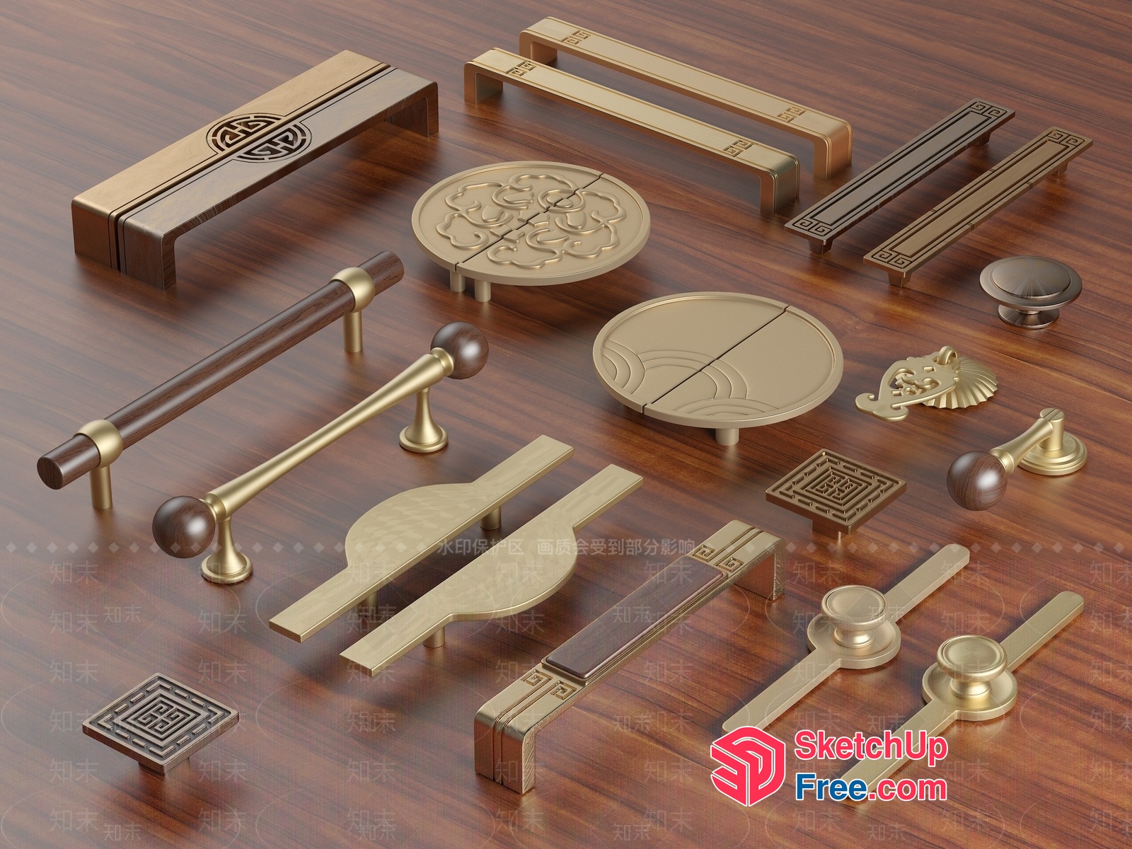 Elegant Antique Brass Decorative Door Handles 3D SketchUp File