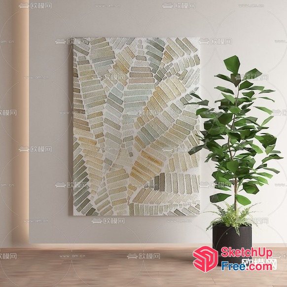 Aesthetic Mosaic Artwork With Potted Plant 3D SketchUp File