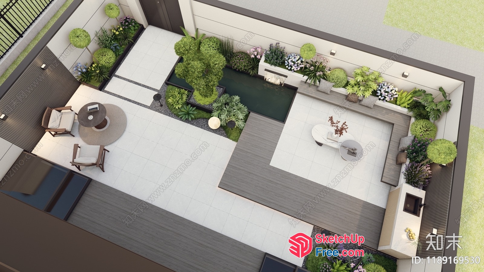 Modern Patio With Sleek Furniture And Lush Greenery 3D SketchUp File