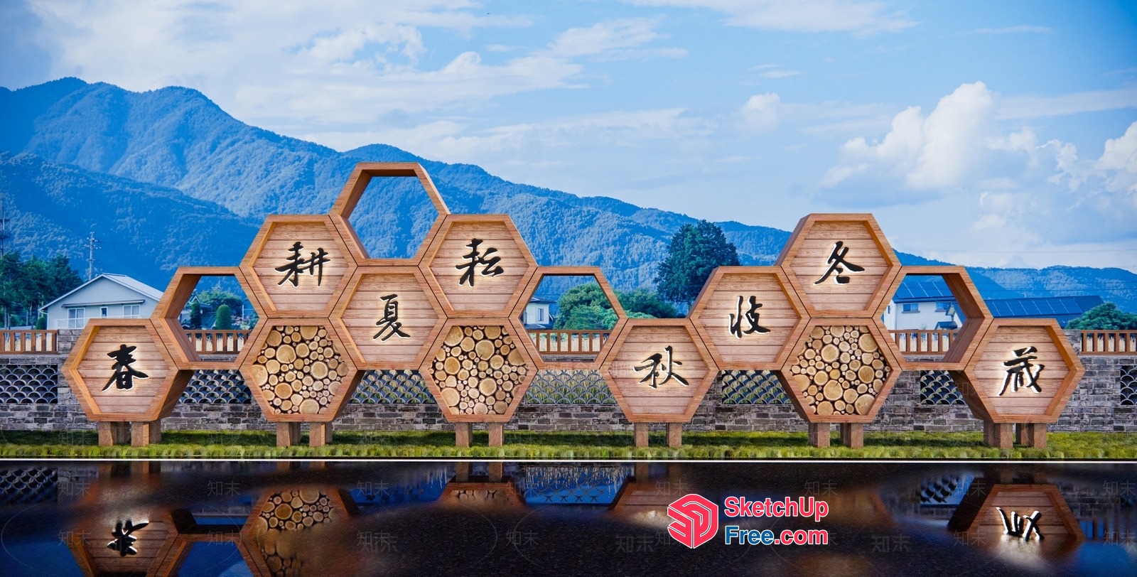 Asian-Inspired Decorative Wood Wall Panel 3D SketchUp File