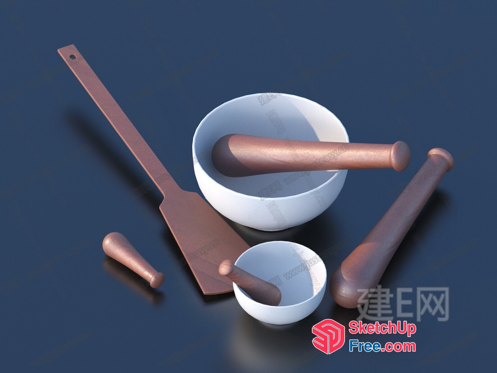 Mortar And Pestle Set With Wooden Handles 3D SketchUp File