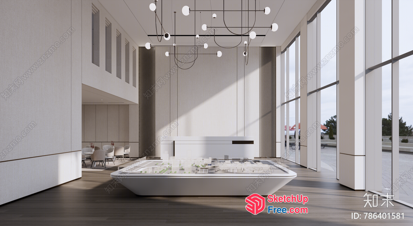 Modern Minimalist Office Space With Large Windows 3D SketchUp File