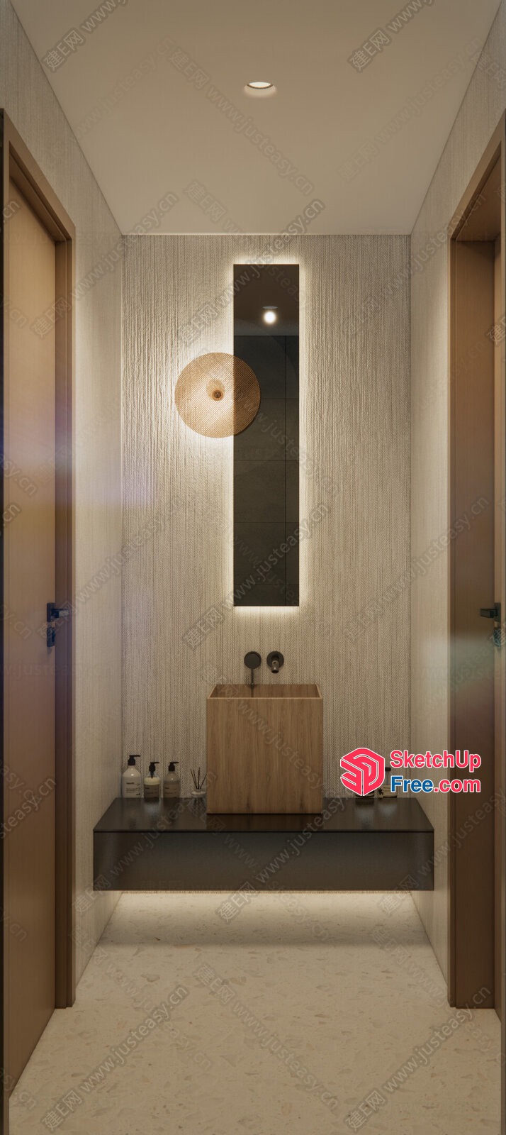 Minimalist Japanese Style Bathroom With Natural Materials 3D SketchUp File